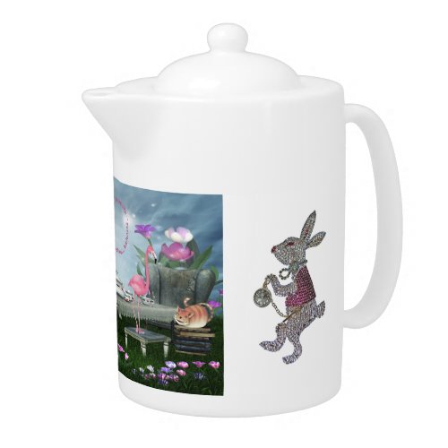 Wonderland Flamingo Cheshire Cat Rabbit Tea Party Teapot