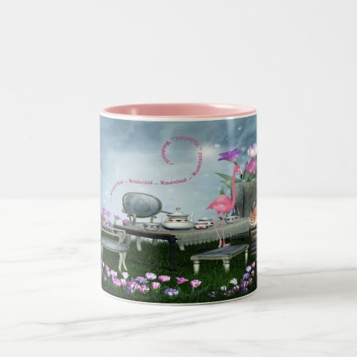 Wonderland Flamingo  Cheshire Cat Tea Party Two_Tone Coffee Mug