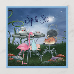 Wonderland Flamingo Sip & See Boy Baby Shower Invitation