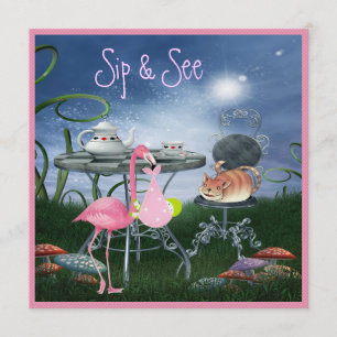 Wonderland Flamingo Sip & See Girl Baby Shower Invitation