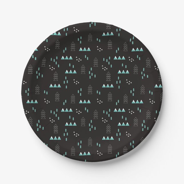 Wonderland Geometric Night Pattern Paper Plates (Front)