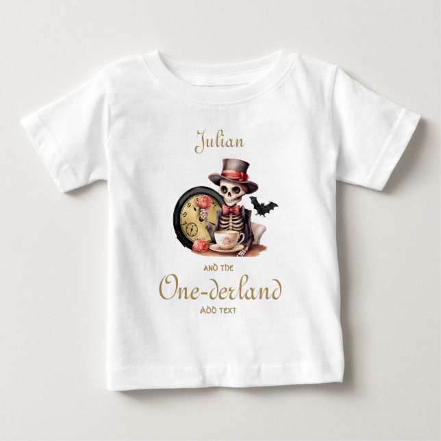 Wonderland Gothic Skeleton Halloween Baby Bday Baby T-Shirt (Front)