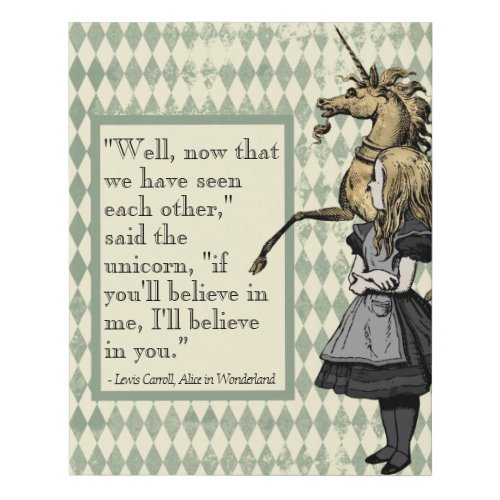 Wonderland Ill Believe In You Unicorn Quote  Faux Canvas Print