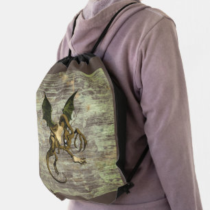 Wonderland Jabberwocky on Distressed Wood Drawstring Bag