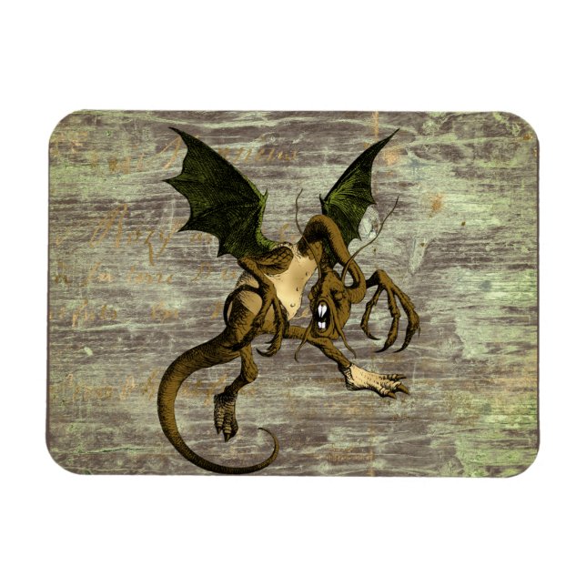Wonderland Jabberwocky on Distressed Wood Magnet (Horizontal)