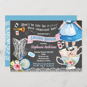 Wonderland lingerie shower bridal shower chalk invitation