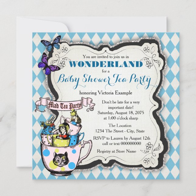 Wonderland Mad Hatter Tea Party Baby Shower Invitation (Front)