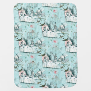 Wonderland Mad Tea Party Aqua Pink Baby Blanket