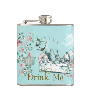 Wonderland Mad Tea Party Aqua Pink Flask