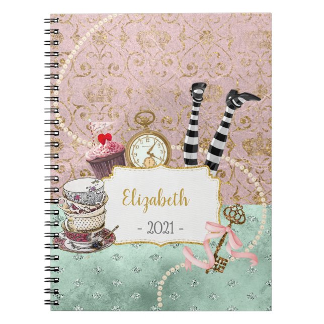 Wonderland Pink and Turquoise Spiral Photo Notebook (Front)