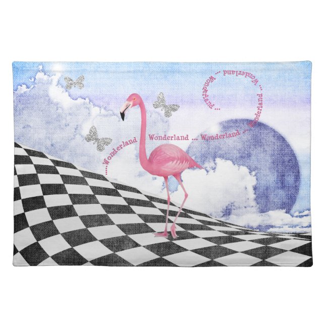 Wonderland Pink Flamingo Fantasy Art Placemat (Front)