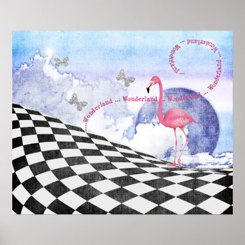 Wonderland Pink Flamingo Fantasy Art Poster