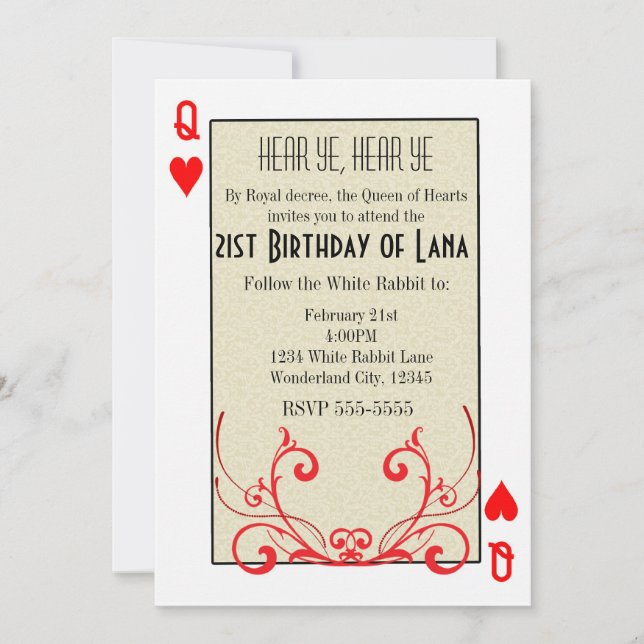 Wonderland Queen of Hearts Card Invitation (Front)
