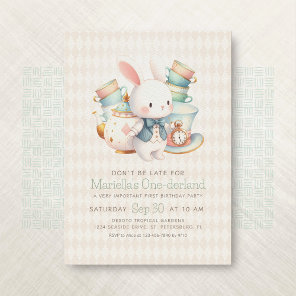 Wonderland Rabbit Tea Party 1st Birthday Invitation