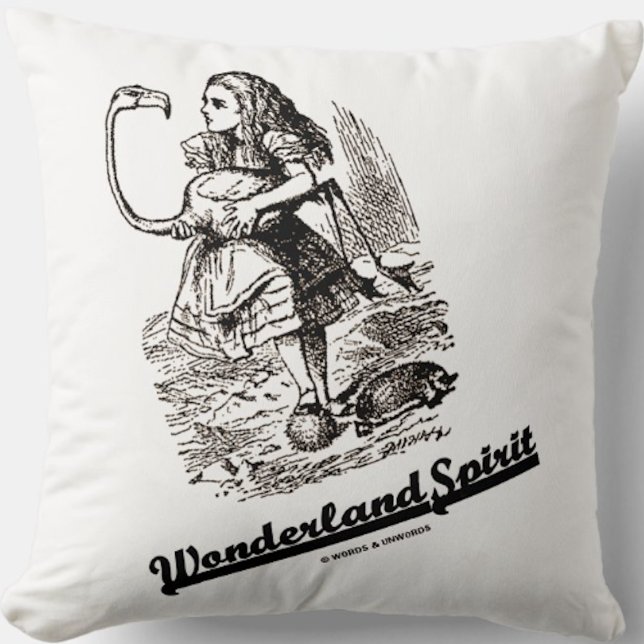 Wonderland Spirit Alice And Her Flamingo Humor Throw Pillow (Throw pillow for anyone with Wonderland Spirit featuring Alice & her Flamingo)