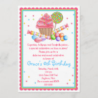 Wonderland Sweet Shop Cupcake Candy invitation