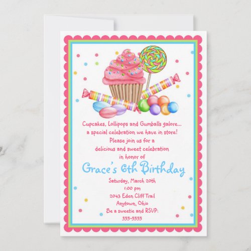 Wonderland Sweet Shop Cupcake Candy invitation