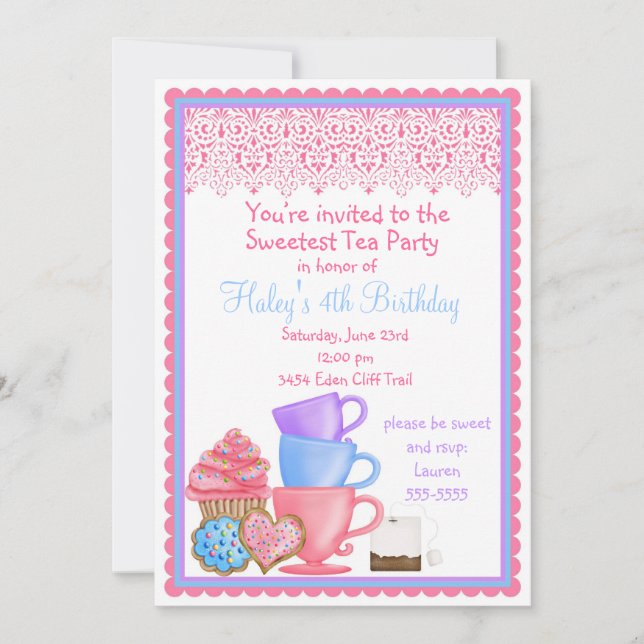 Wonderland Tea Party Birthday Invitations (Front)