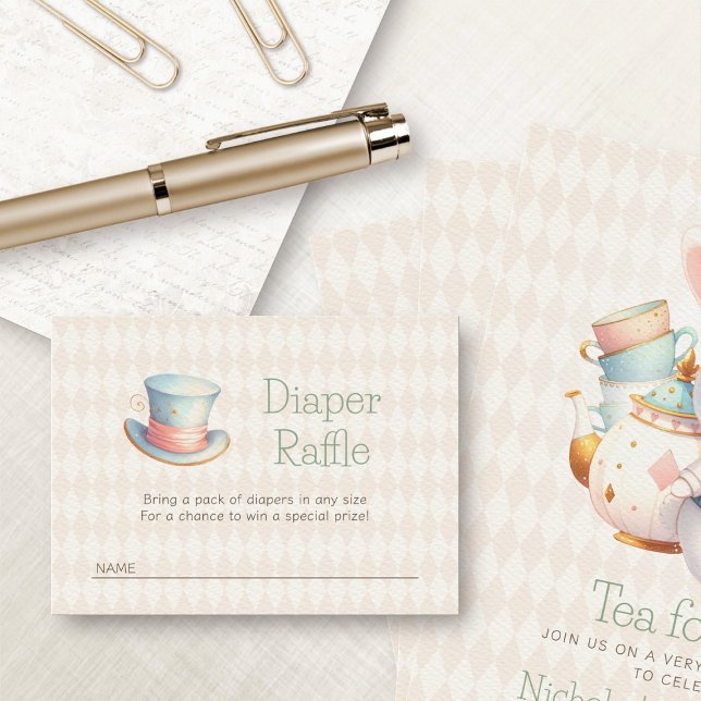 Wonderland Tea Party Hatter Diaper Raffle Enclosure Card (Creator Uploaded)
