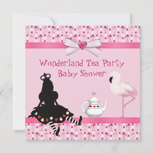 Wonderland Tea Party Pink Flamingos Baby Shower Custom Invitations