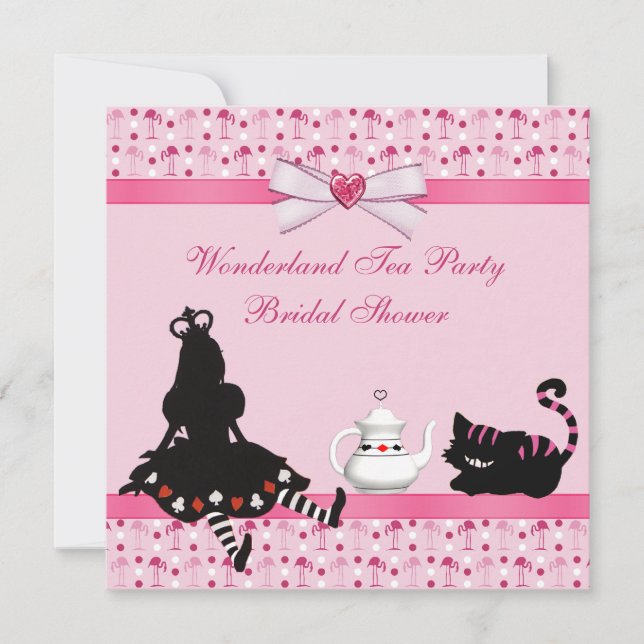 Wonderland Tea Party Pink Flamingos Bridal Shower Invitation (Front)