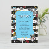 Wonderland Tea Party Whimsical Blue Invitation (Standing Front)