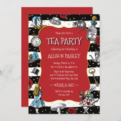 Wonderland Tea Party Whimsical Red Invitation