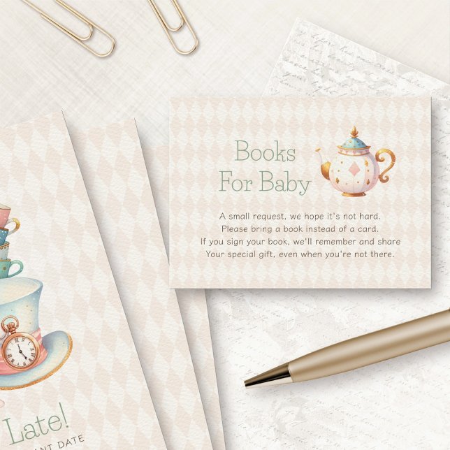 Wonderland Teapot Books For Baby Shower Enclosure Card (Creator Uploaded)