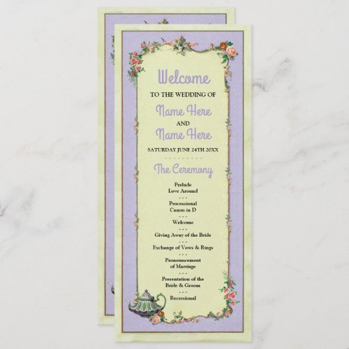 Wonderland Teapot Floral Wedding Program Details