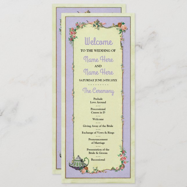 Wonderland Teapot Floral Wedding Program Details (Front/Back)