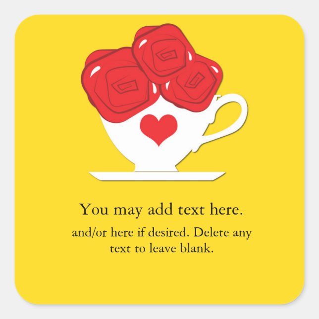 Wonderland Whimsical Tea Cup Red Roses Party Favor Square Sticker (Front)