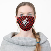 Wonderland White Rabbit Black & Red Checkerboard Adult Cloth Face Mask (Worn)