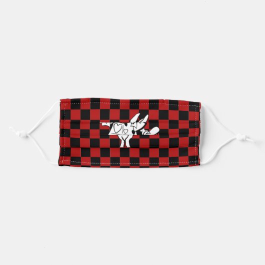 Wonderland White Rabbit Black & Red Checkerboard Adult Cloth Face Mask (Front, Folded)