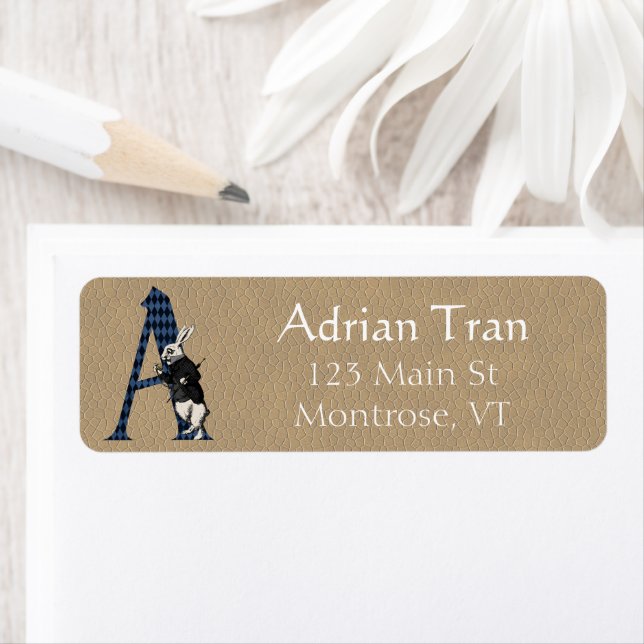 Wonderland White Rabbit Letter A Address Label (Insitu)