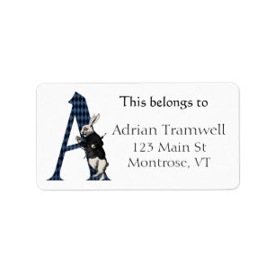 Wonderland White Rabbit Letter A Bookplate