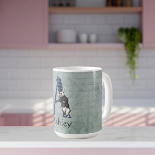 Wonderland White Rabbit Letter A Coffee Mug