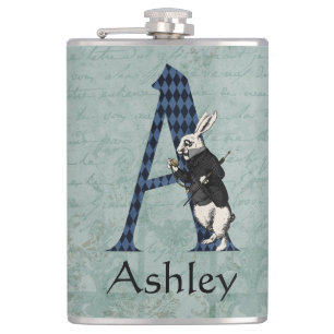 Wonderland White Rabbit Letter A Flask