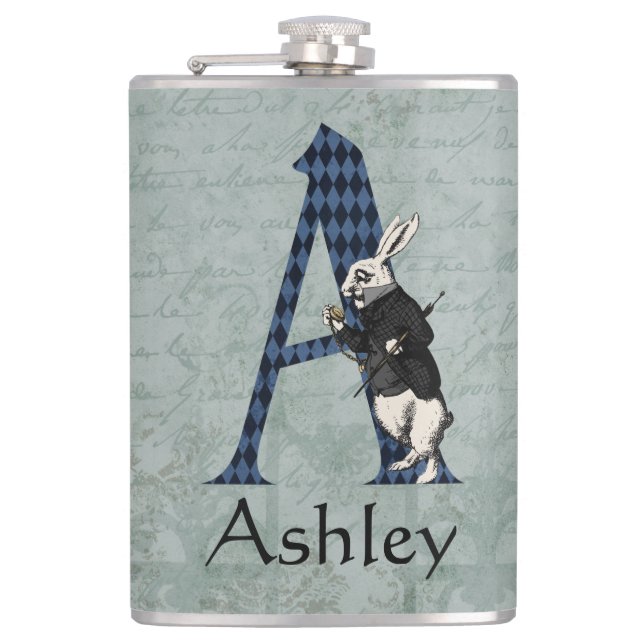 Wonderland White Rabbit Letter A    Flask (Front)