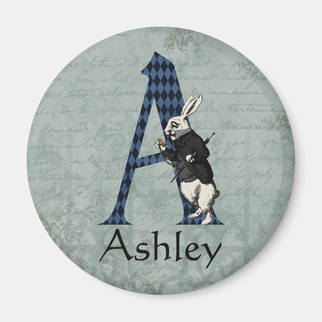 Wonderland White Rabbit Letter A  Magnet (Front)