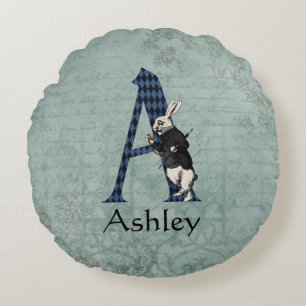 Wonderland White Rabbit Letter A Round Pillow