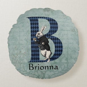 Wonderland White Rabbit Letter B Round Pillow