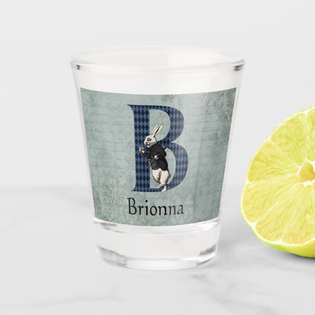 Wonderland White Rabbit Letter B  Shot Glass (Front)