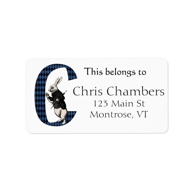 Wonderland White Rabbit Letter C  Bookplate (Front)