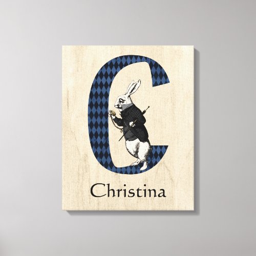 Wonderland White Rabbit Letter C   Canvas Print