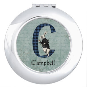 Wonderland White Rabbit Letter C Compact Mirror