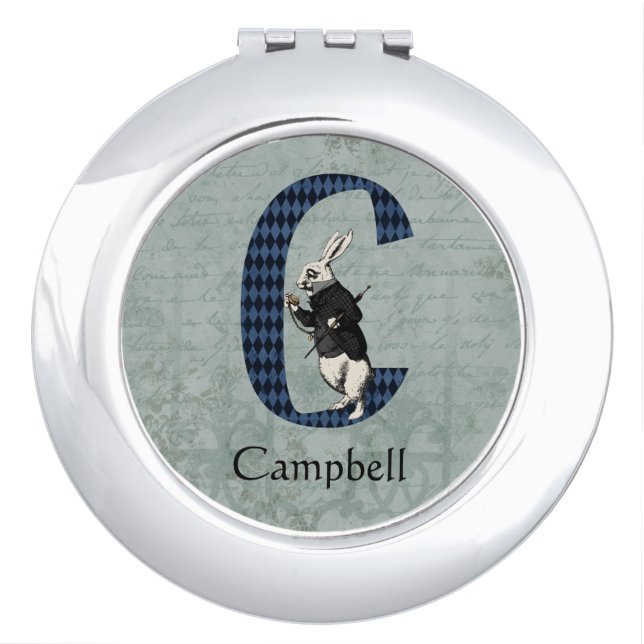 Wonderland White Rabbit Letter C  Compact Mirror (Front)