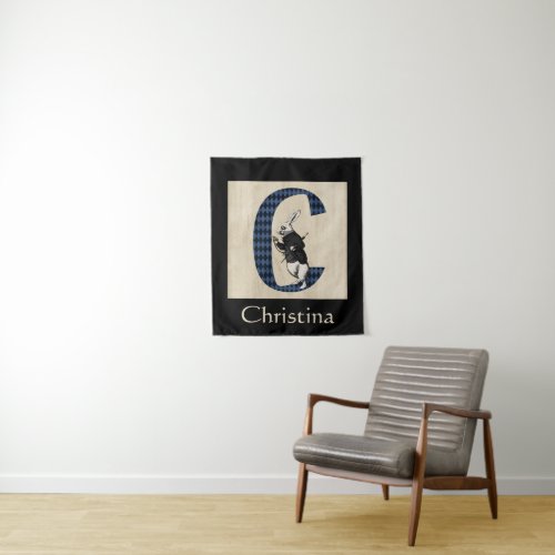 Wonderland White Rabbit Letter C  Tapestry