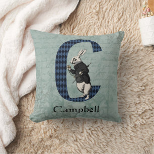 Wonderland White Rabbit Letter C Throw Pillow