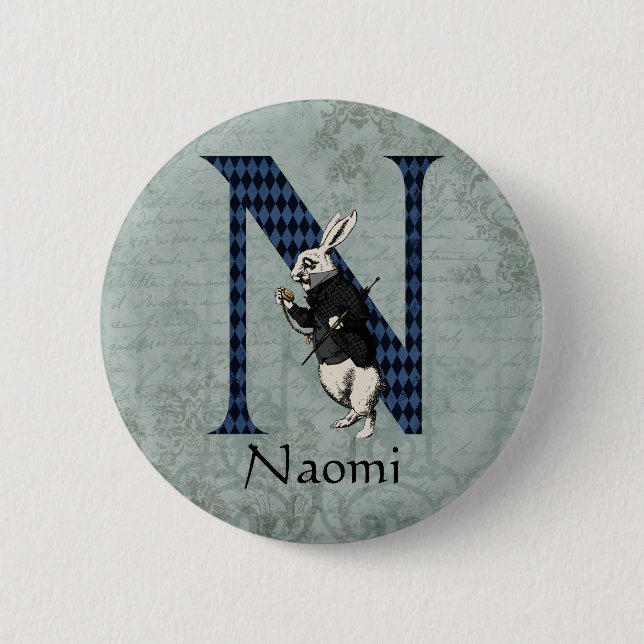 Wonderland White Rabbit Letter N   Button (Front)