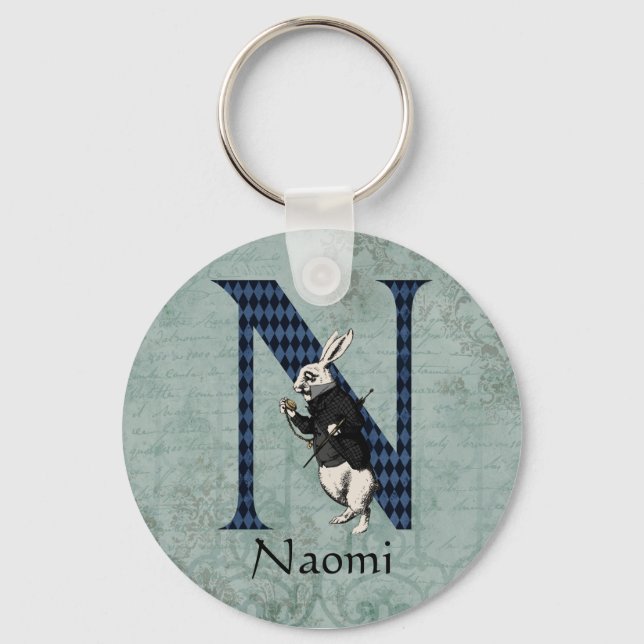 Wonderland White Rabbit Letter N  Keychain (Front)